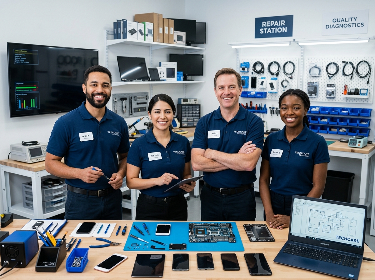 Equipe da Master Tec Leste em oficina de assistência técnica